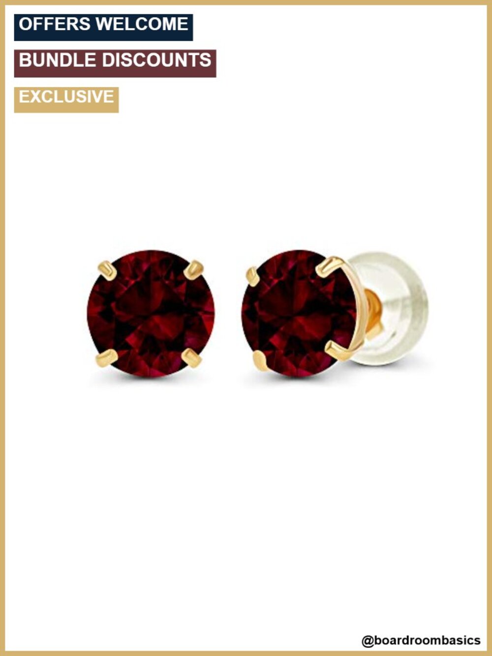 14K Solid Gold 6mm Round Garnet Stud Earrings Prong Set for Women